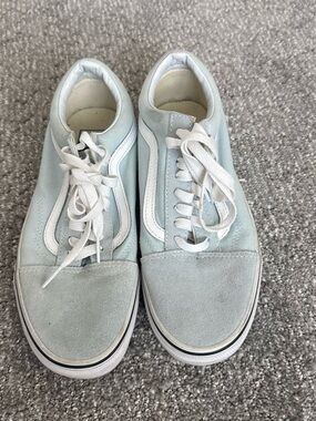Vans Light Blue and White Old Skool Sneakers- size 8